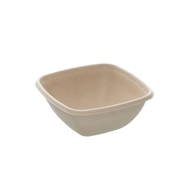 Bowl cuadrado de 375 ml (13x13 cm), ecológico, biodegradable y perfecto para alimentos en hostelería sostenible.