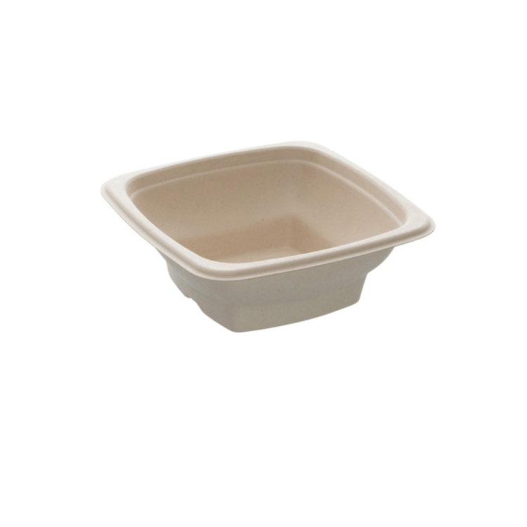 Bowl cuadrado de 500 ml (16x16 cm), ecológico, biodegradable y diseñado para alimentos en hostelería sostenible.