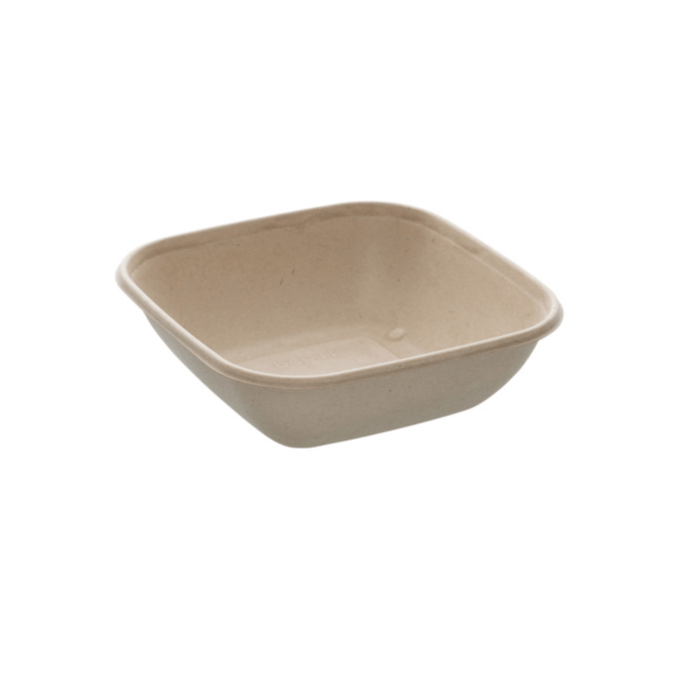 Bowl cuadrado de 750 ml (17 x 17 cm), biodegradable, ecológico y diseñado para alimentos en hostelería sostenible.