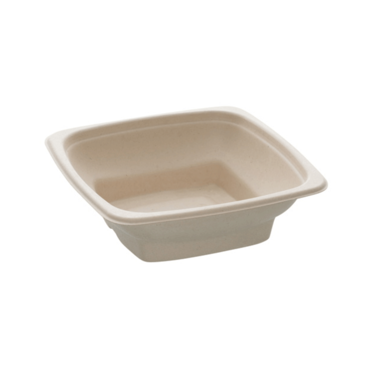 Bowl cuadrado de 750 ml (18x18 cm), biodegradable, ecológico y diseñado para servir alimentos en hostelería sostenible.