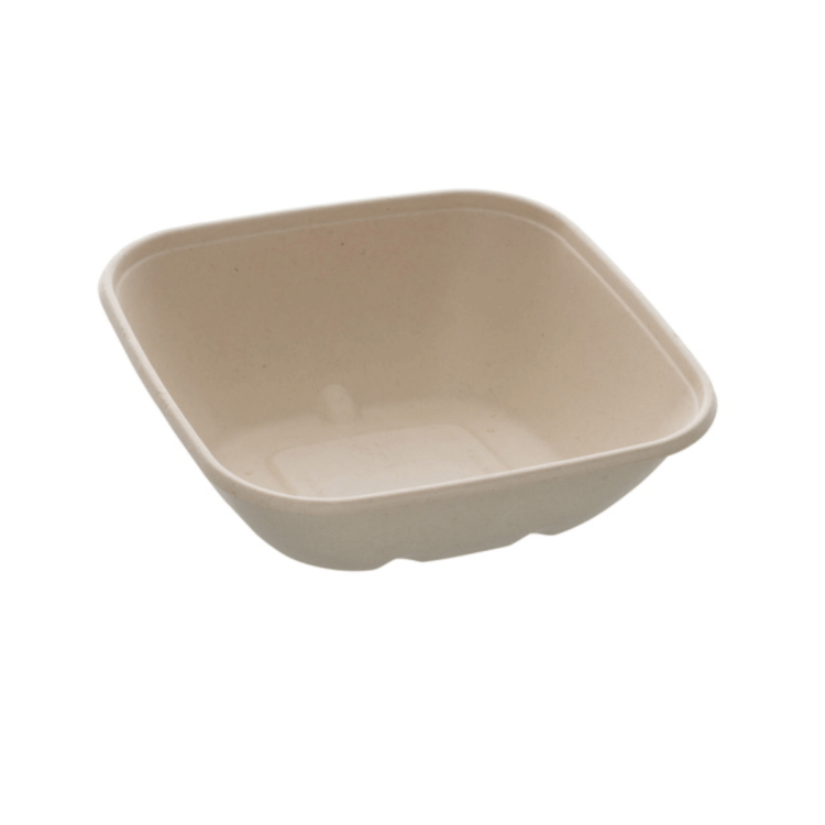 Bowl cuadrado con vertiente de 19x19 cm, ecológico, funcional y diseñado para servir alimentos en hostelería sostenible.
