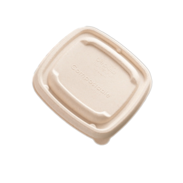 Tapa de pulpa biodegradable para bowl cuadrado de 13x13 cm, ecológica, resistente y diseñada para hostelería sostenible.
