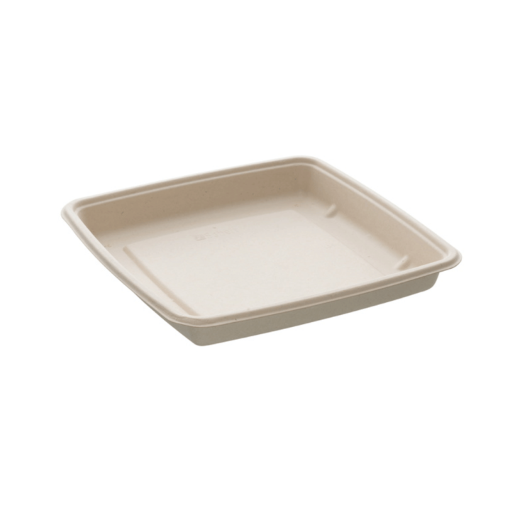 Bandeja cuadrada de 1000 ml (23x23 cm), ecológica, biodegradable y diseñada para alimentos en hostelería sostenible.