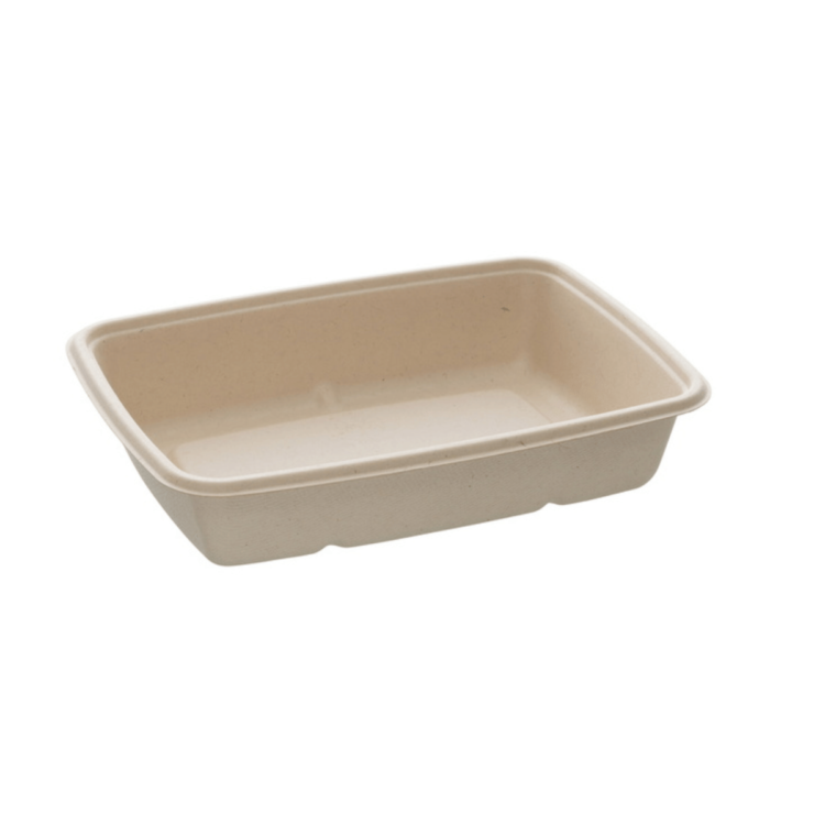 Bandeja rectangular de 950 ml (16x23 cm), biodegradable, resistente y diseñada para hostelería sostenible.