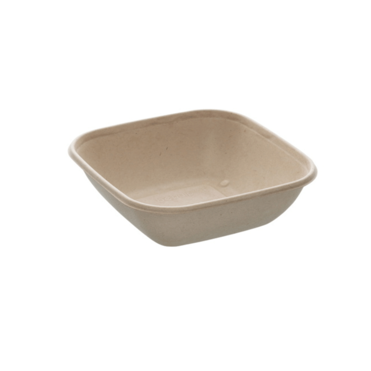Bowl cuadrado laminado de 750 ml (17x17 cm), biodegradable, resistente y diseñado para hostelería sostenible.