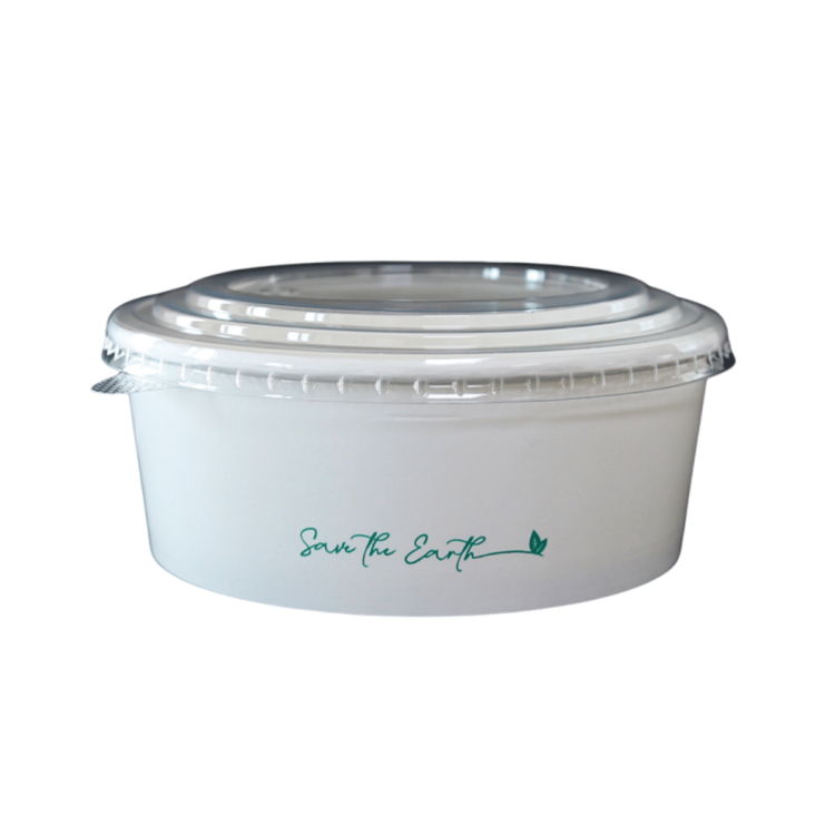 Ensaladeras de cartón blanco redondas con tapa, 1300 ml, resistentes y elegantes, ideales para comidas para llevar en hostelería y catering.