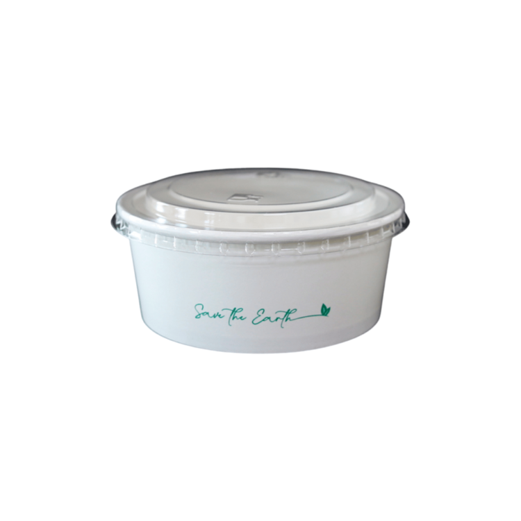 Ensaladeras de cartón blanco redondas con tapa, 750 ml, resistentes y elegantes, ideales para comidas para llevar en hostelería y catering.