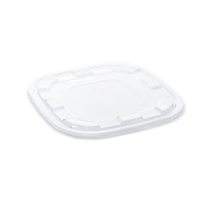 Tapa de PET reciclable para Bowl Catering 27x27 cm, resistente y diseñada para hostelería sostenible.