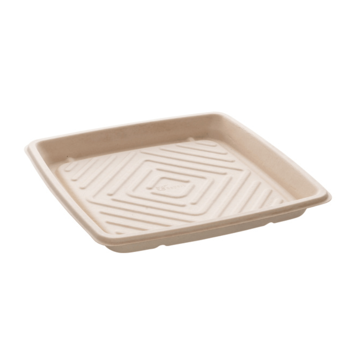 Plato cuadrado de 27x27 cm, biodegradable, elegante y diseñado para hostelería sostenible."