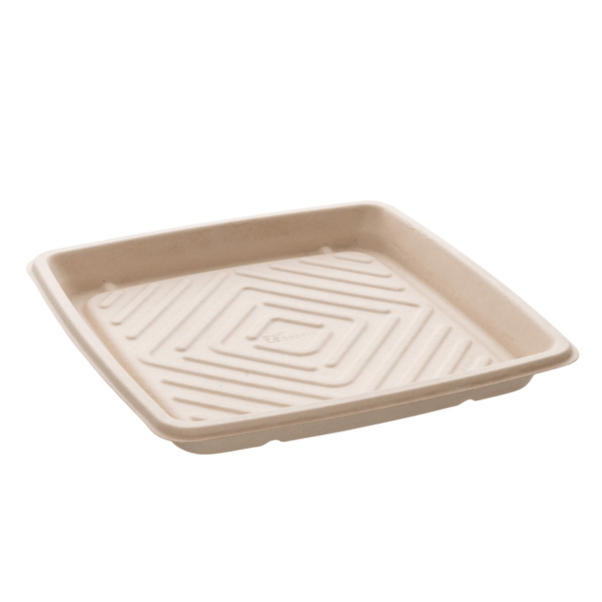 Plato cuadrado de 31x31 cm, biodegradable, resistente y diseñado para presentaciones sostenibles en hostelería.