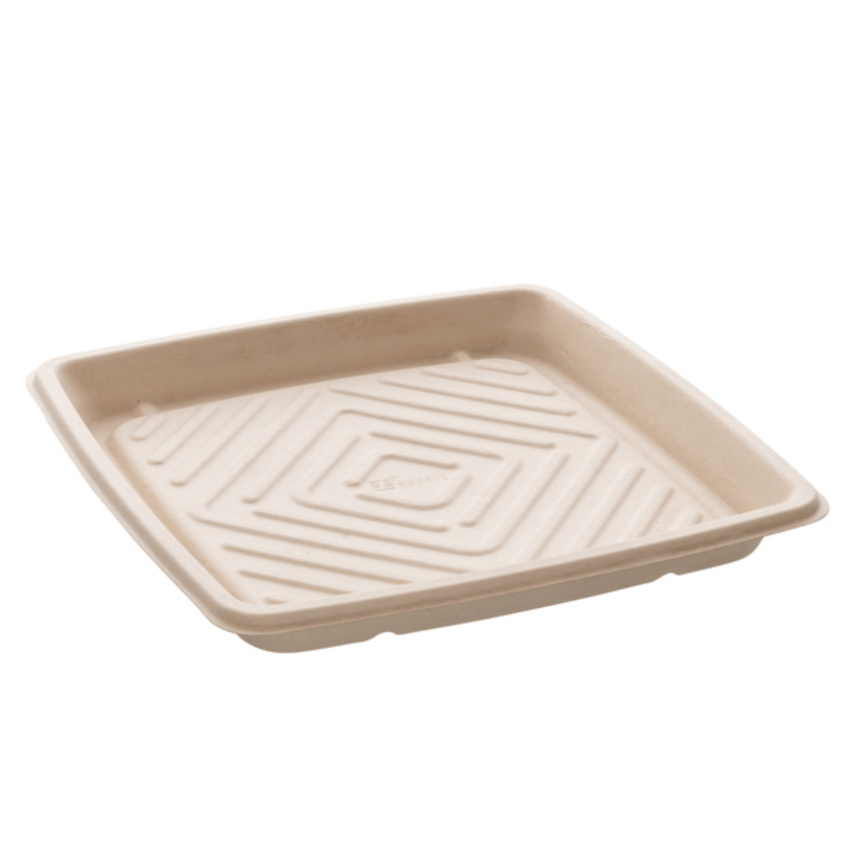 Plato cuadrado de 36x36 cm, biodegradable, elegante y diseñado para hostelería sostenible y presentaciones gourmet.