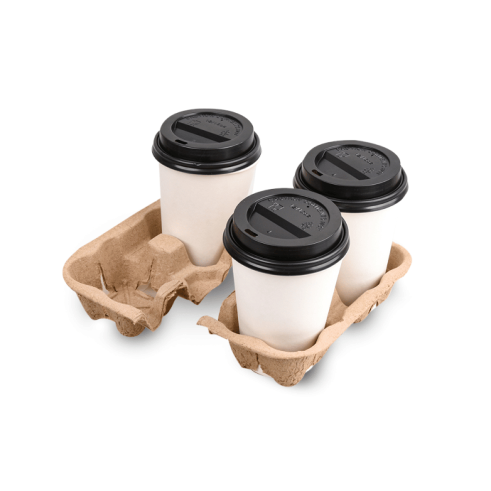 Portavasos divisible de 4 unidades, práctico y resistente, ideal para transporte de bebidas en cafeterías y hostelería.