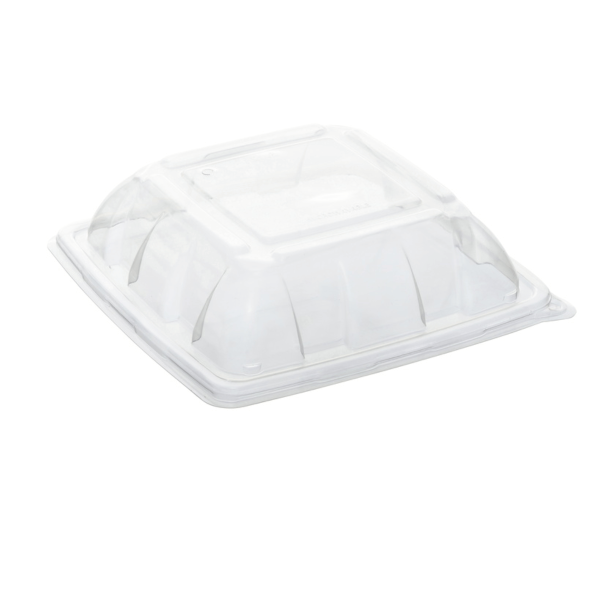 Tapa abovedada de PP para bandeja cuadrada de 23x23 cm, resistente, reciclable y diseñada para hostelería sostenible.
