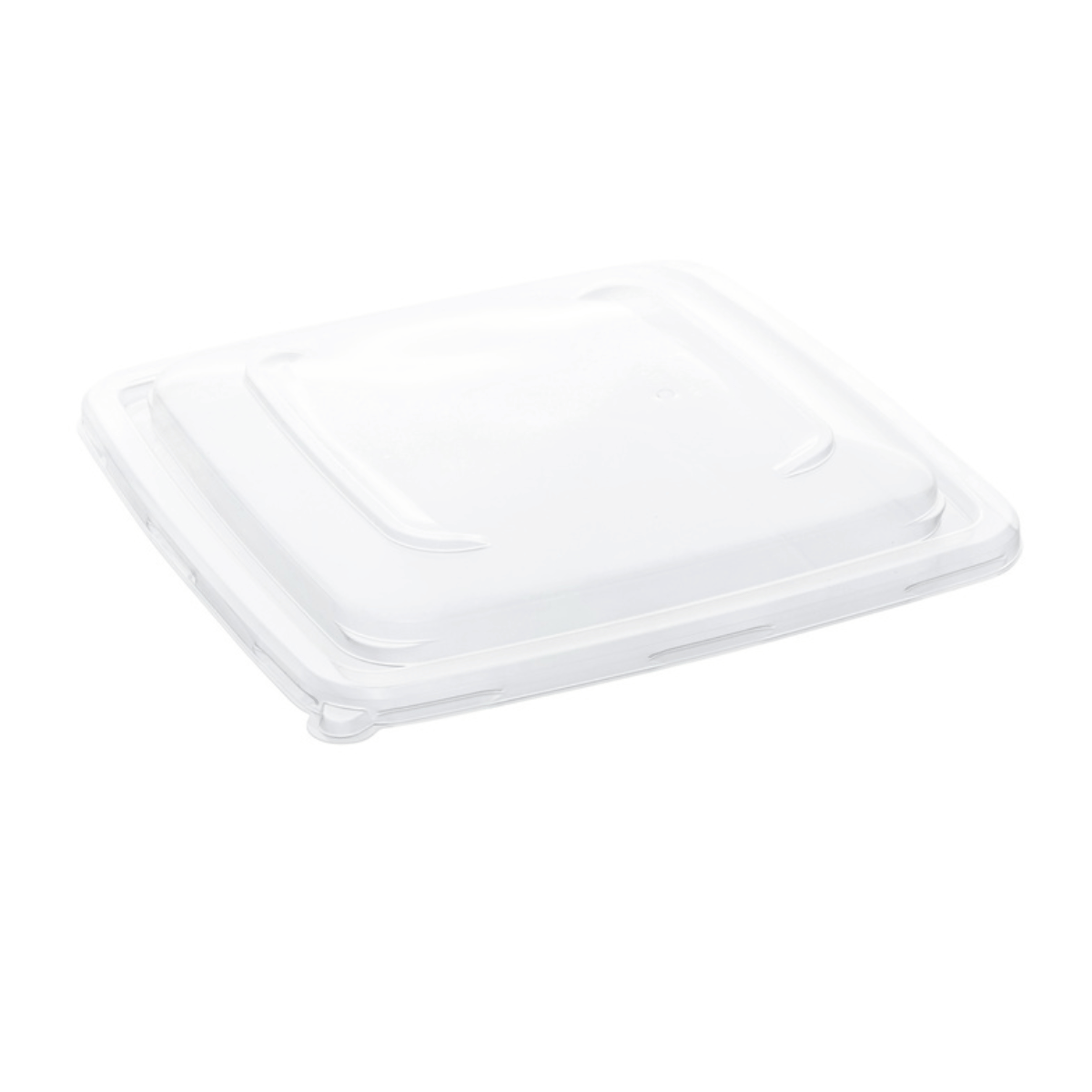 Tapa de PP para bandeja cuadrada de 23x23 cm, resistente, reciclable y diseñada para hostelería sostenible.