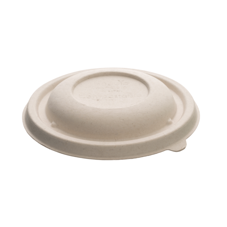 Tapa de pulpa biodegradable para Bowl Buddha Ø14 cm, diseñada para conservar alimentos en hostelería sostenible.