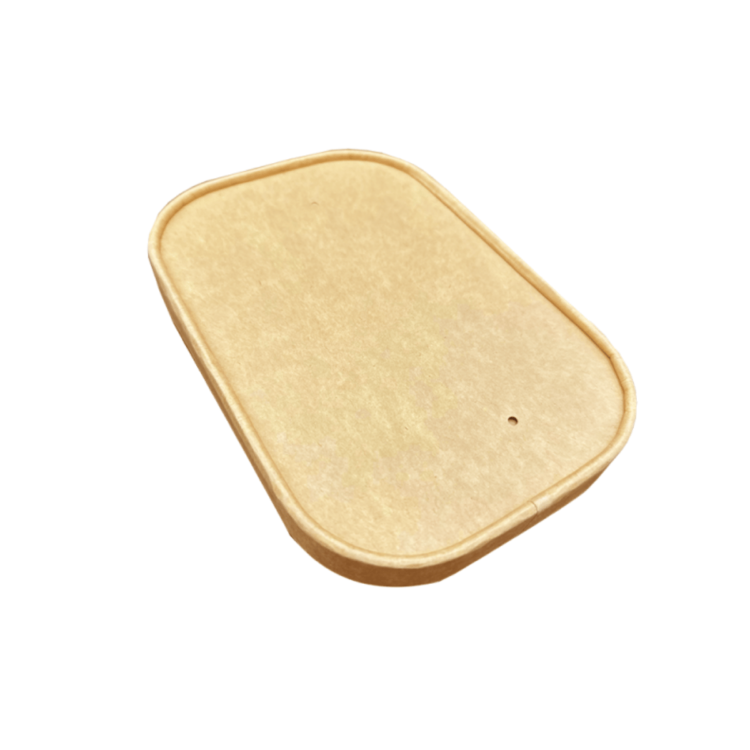 Tapa para tarrina rectangular de doble pared de cartón kraft, resistente y sostenible, ideal para envases de alimentos en hostelería y catering.