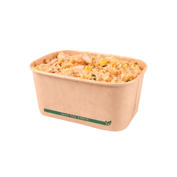 Tarrina de cartón rectangular de doble pared, 1000 ml, resistente y ecológica, ideal para alimentos calientes o fríos en hostelería y catering.