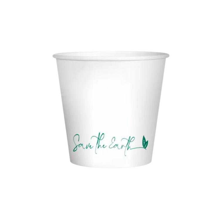 Vaso de cartón blanco 4oz (110ml), ideal para bebidas calientes o frías, perfecto para hostelería y cafeterías.