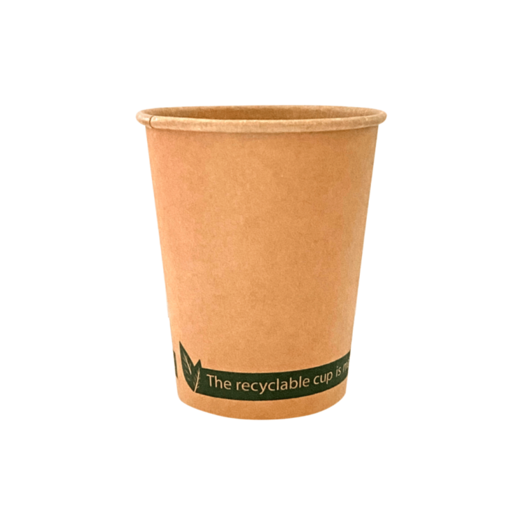Vaso de cartón kraft 8oz (230ml), sostenible y resistente, ideal para bebidas calientes y frías en cafeterías y eventos.